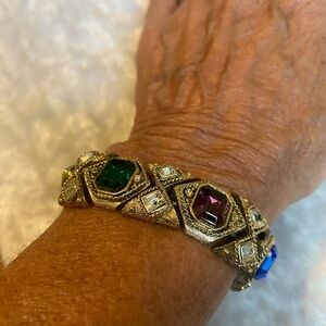 🍀VTG Florenza Colorful Rhinestone Wide Link Bracelet